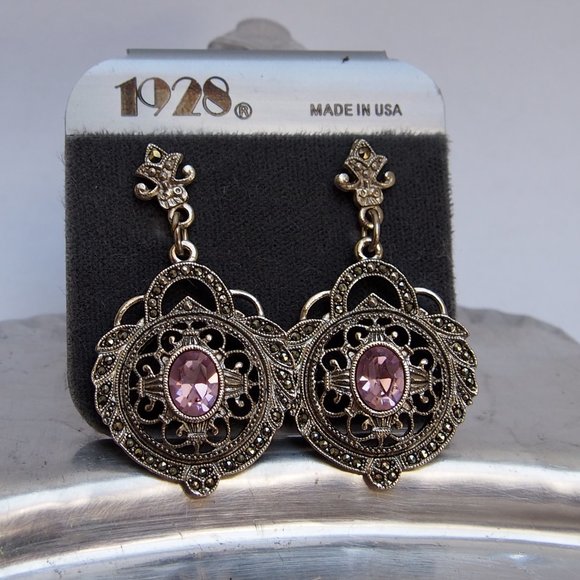1928 Jewelry - 1928 NOS Marcasite Glass Crystal VTG Earrings